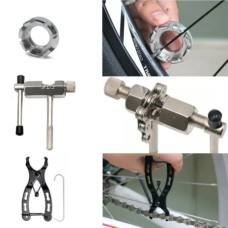 🔧 Bicycle Repair Tool Set – Chain Breaker, Crank Puller, Chain Measuring Ruler & Flywheel Remover for MTB & Outdoor Cycling