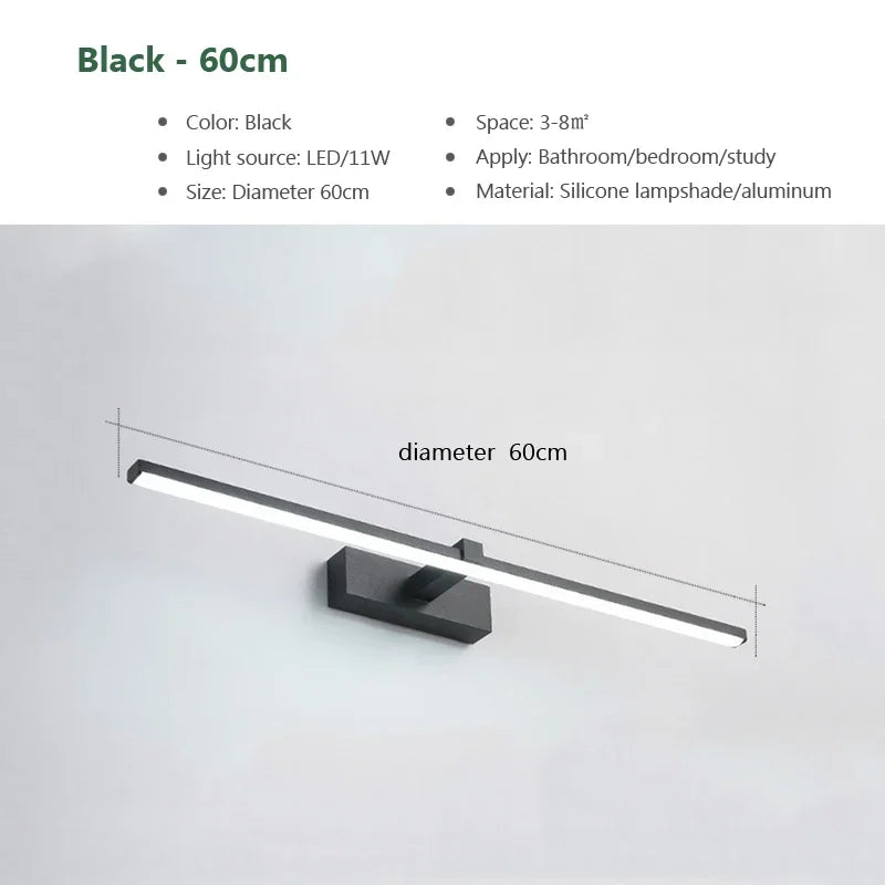 ✨ Modern LED Wall Light – 3 Color Modes | Aluminum Bathroom Mirror Lamp | Makeup & Vanity Line Light