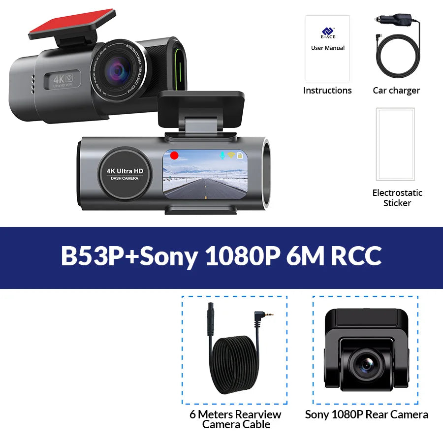 🚗 Dash Cam 4K UHD Car Camera DVR 🌙 Night Vision | 📶 Built-in Wi-Fi | 🎥 Dual Lens Support | 📍 GPS | 🅿️ 24H Parking Monitoring