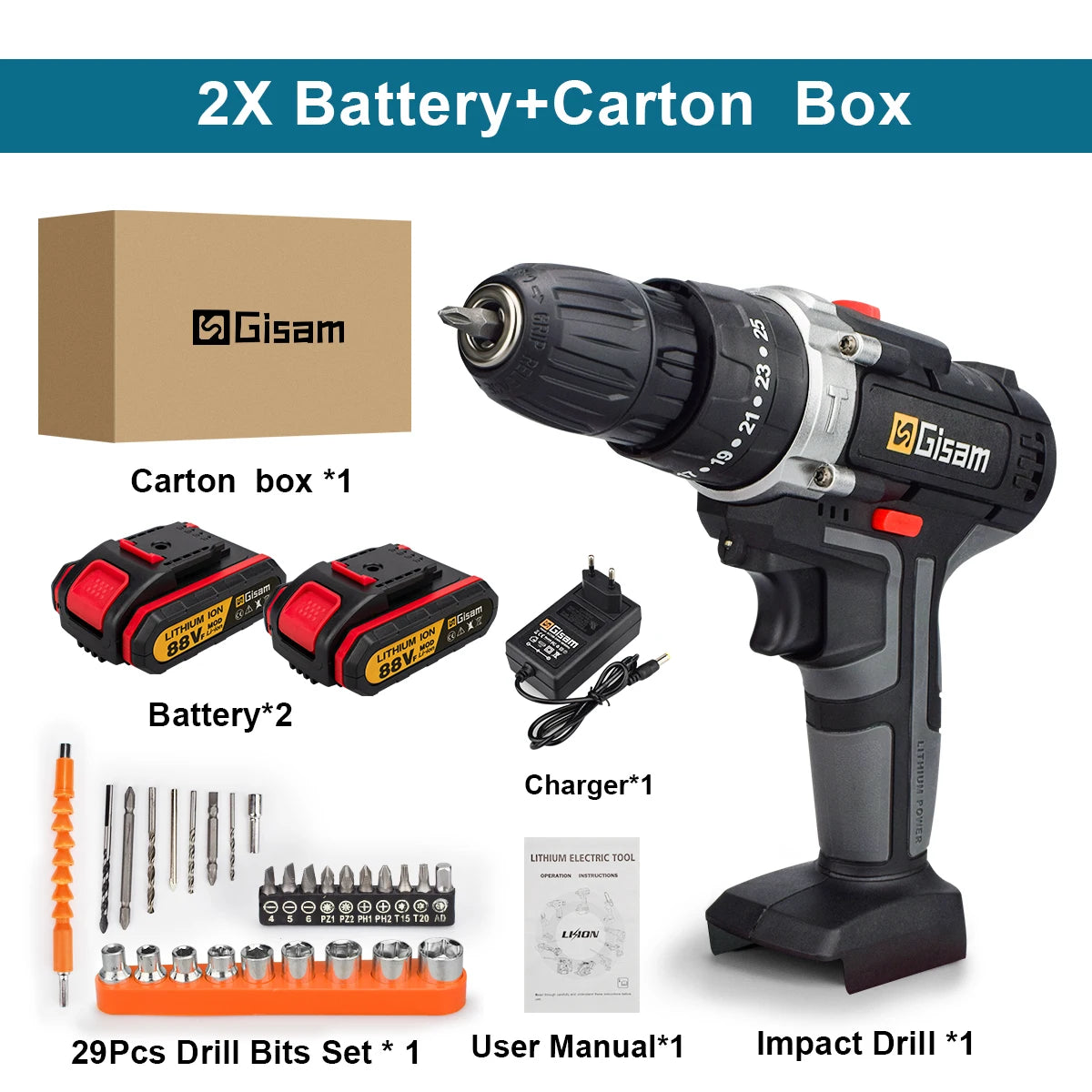 🔋 21V Cordless Impact Drill & Electric Screwdriver ⚡ Mini Wireless Hammer Drill | Lithium-Ion Battery | Portable Power Tool