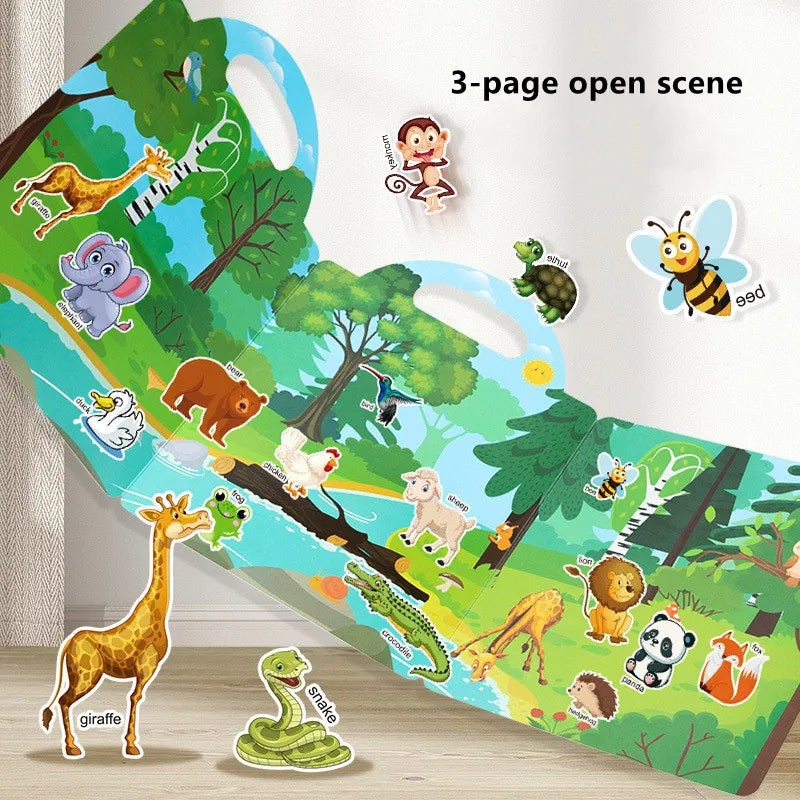 🧲📘 Reusable Cartoon Sticker Book for Kids 🎨 DIY Puzzle Game | Multiple Scenes | Educational & Fun Toy for Ages 2–4 | Perfect Gift!