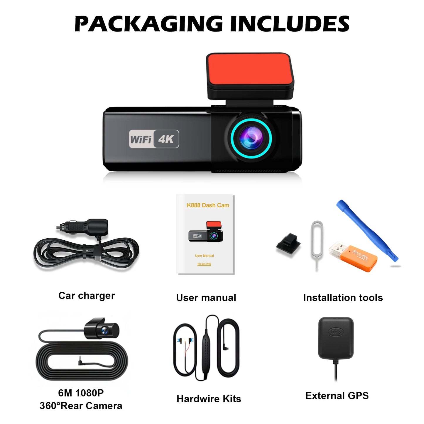 Safety - Aprilboy 4K UHD Dual Lens Dash Cam with WiFi, Night Vision, G-Sensor & 24H Parking Monitor
