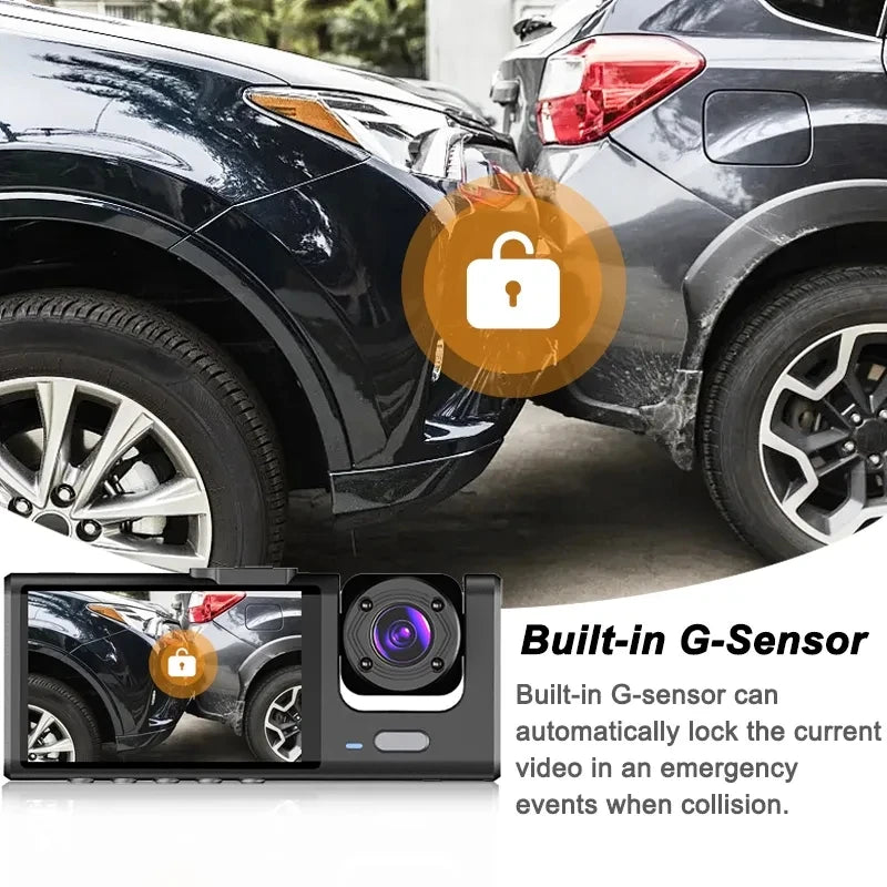 🚗📹 safety - 1080P Triple‑Lens Dash Cam – Front, Rear & Interior Cameras with IR Night Vision