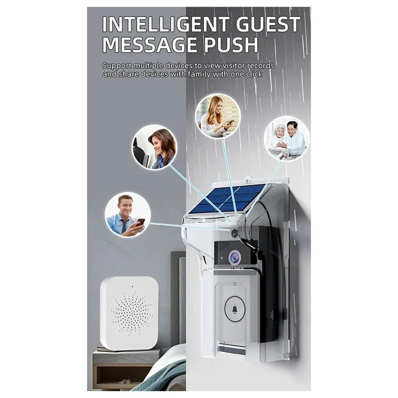 📶 Safety - WiFi Visual Wireless Doorbell Camera ☀️ Solar Charging | 💧 Waterproof | 🌙 Night Vision | 🏠 Smart Home HD Doorbell 🎤 Two-Way Intercom with Voice Communication