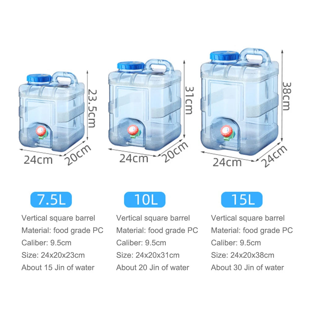 Survival Kit - 7.5/10/15L Drinking Water Container with Spigot Leakproof Camping Water Tank Large Capacity Water Storage Carrier for Hiking Car