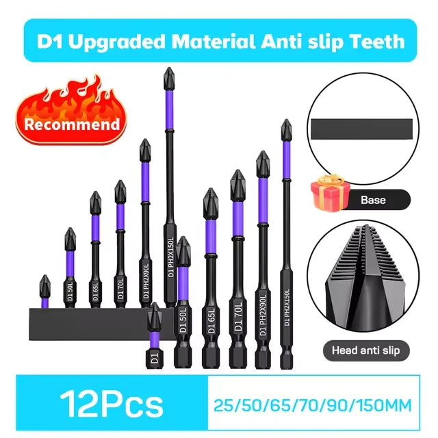6/12 Pcs Magnetic Screwdriver Bits Set 🔩 Magnetic | ⚙️ Shockproof | 🔧 Alloy Steel | 🛠️ Hex Shank | ⚡ Suitable for Power Tools
