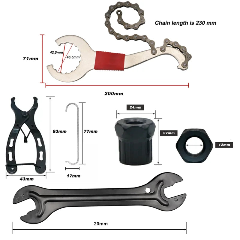 🔧 Bicycle Repair Tool Set – Chain Breaker, Crank Puller, Chain Measuring Ruler & Flywheel Remover for MTB & Outdoor Cycling