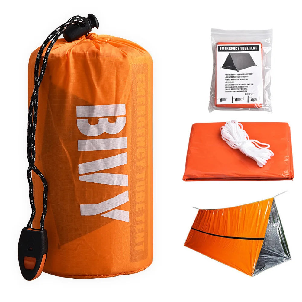 🆘 Survival kit - 2-Person Emergency Survival Tent Kit – Waterproof Mylar Bivy, Thermal Blanket, Reusable Tube Shelter for Outdoor & SOS Use