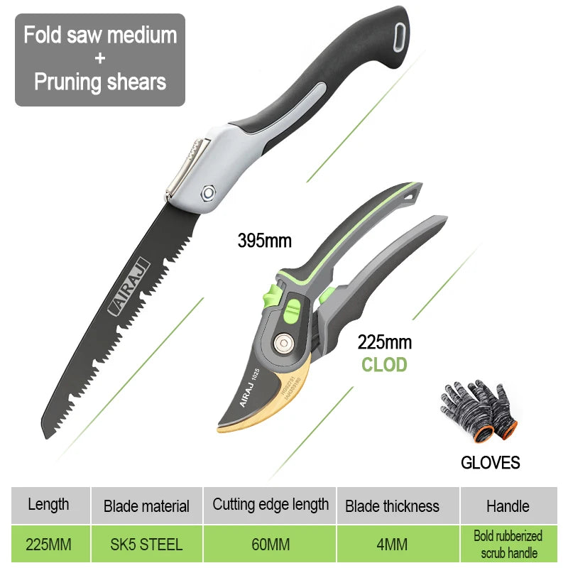🌱 AIRAJ Garden Pruning Shears & Folding Saw Set Horticulture Tools for Shrub Trimming, Orchard Maintenance & Landscaping