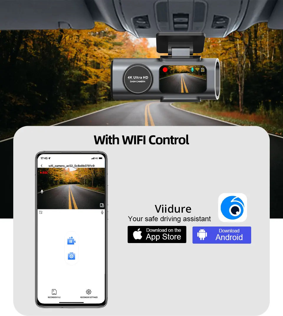 🚗 Dash Cam 4K UHD Car Camera DVR 🌙 Night Vision | 📶 Built-in Wi-Fi | 🎥 Dual Lens Support | 📍 GPS | 🅿️ 24H Parking Monitoring