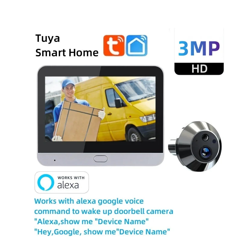🔒Security - Tuya Smart 3MP WiFi Peephole Video Door Camera 📹 4.3" HD Display | 🌙 Night Vision | 🎤 One-way Audio | 🔐 Home Security