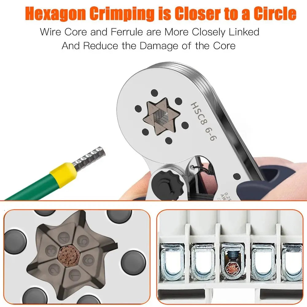 🔧 WOZOBUY Ferrule Crimping Tool Kit – HSC8 6-4 / HSC8 6-6A For 23–10 AWG | 0.25–6mm² Wires | Electricians & DIY Projects