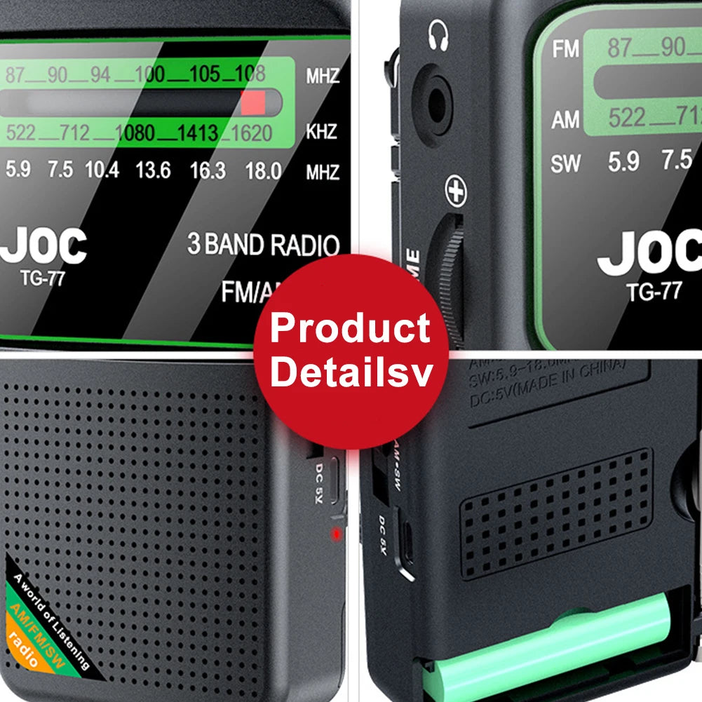 Portable FM AM SW Radio – Rechargeable via Type-C, Built-in Speaker, Pointer Tuning, HD Screen, Ideal for Elderly