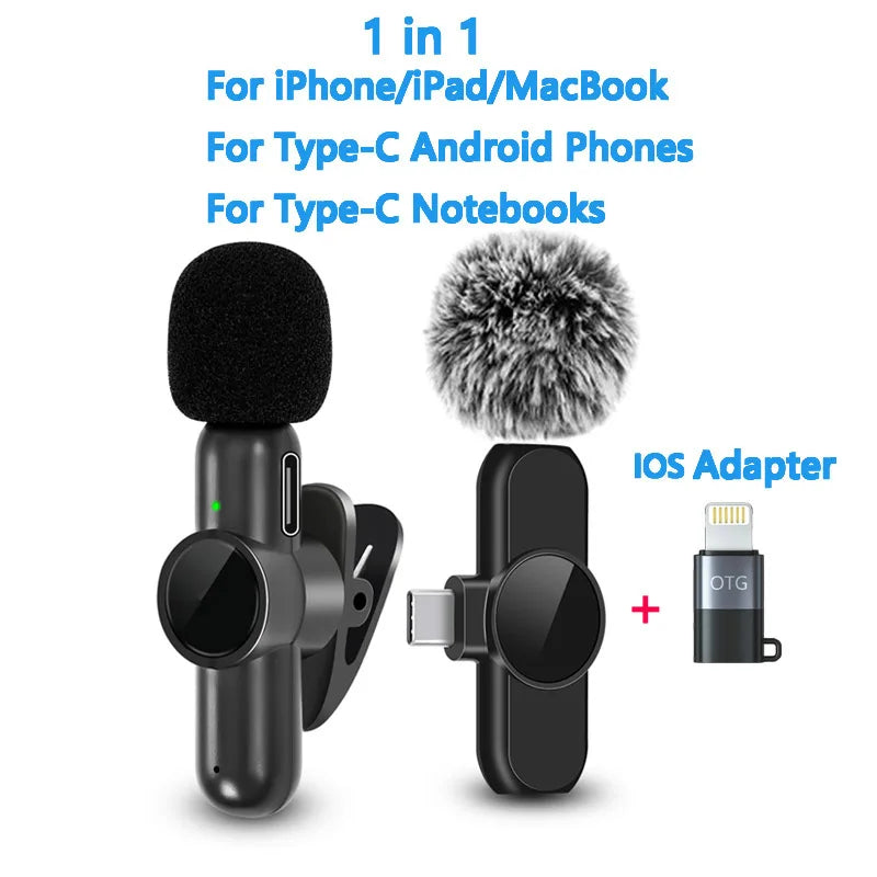🎤 2.4G Wireless Lavalier Microphone – Noise Cancelling Mic for iPhone, iPad, Android, Xiaomi, Samsung – Ideal for Video Recording, Live Streaming, Gaming & Vlogging