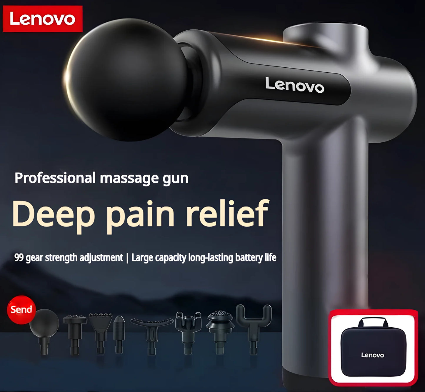 💆♂️ Lenovo Fascia Gun – Deep Muscle Relief, Fitness Relaxation, LED Touchscreen & 8 Massage Heads | Perfect Gift