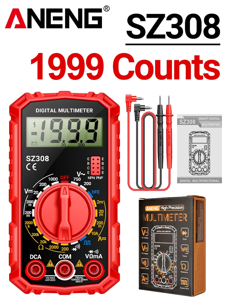 🔧 ANENG SZ308 Digital Multimeter – Square Wave Tester with HFE & Buzzer Accurate Readings • Durable Build • Compact Design