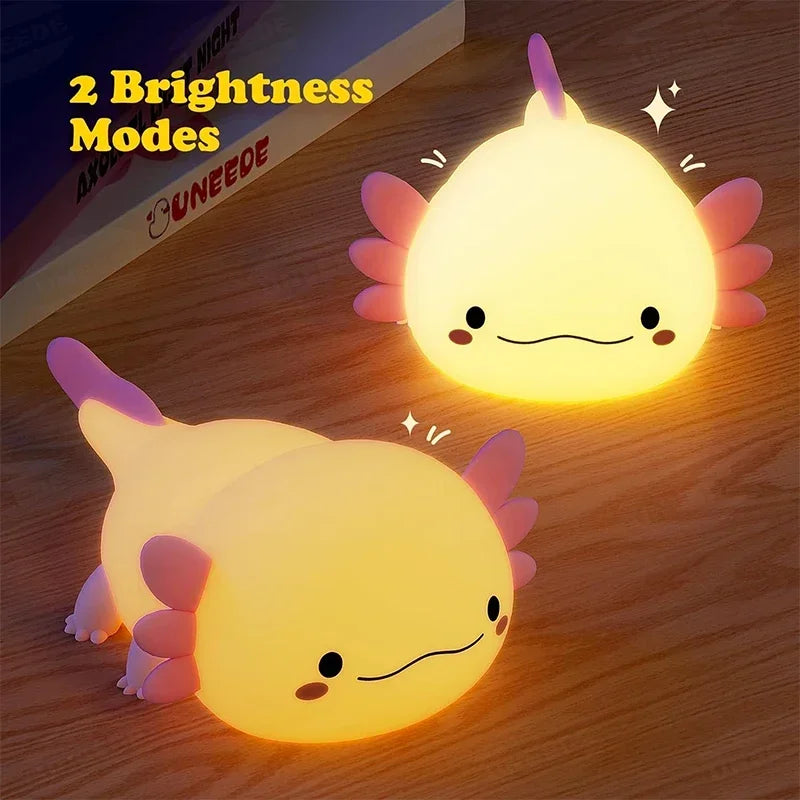 🐟✨ Cute Axolotl Night Light – Soft Silicone Nursery Lamp | Touch Control | USB Rechargeable | Baby & Kids Sleep Light