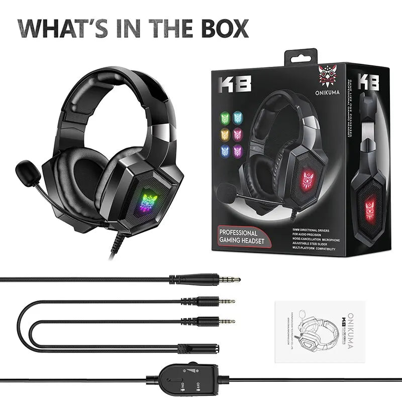 🎧 ONIKUMA Wired Stereo Gaming Headphones with Mic & LED Lights – Gamer Headset