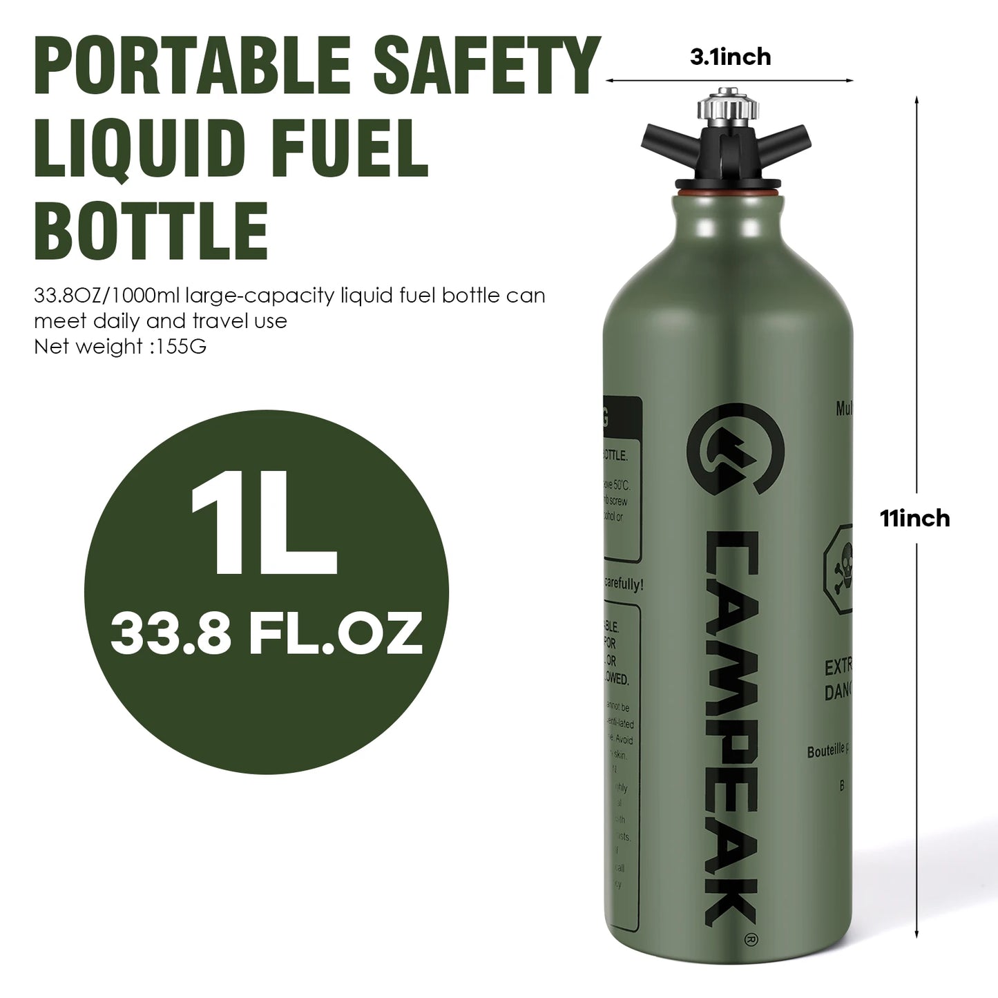 🛢️ CAMPEAK Liquid Fuel Bottle 0.5L / 1L – Outdoor Camping Fuel Container with Safety Valve for Stove & Burner Use