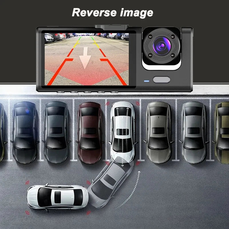 🚗📹 safety - 1080P Triple‑Lens Dash Cam – Front, Rear & Interior Cameras with IR Night Vision