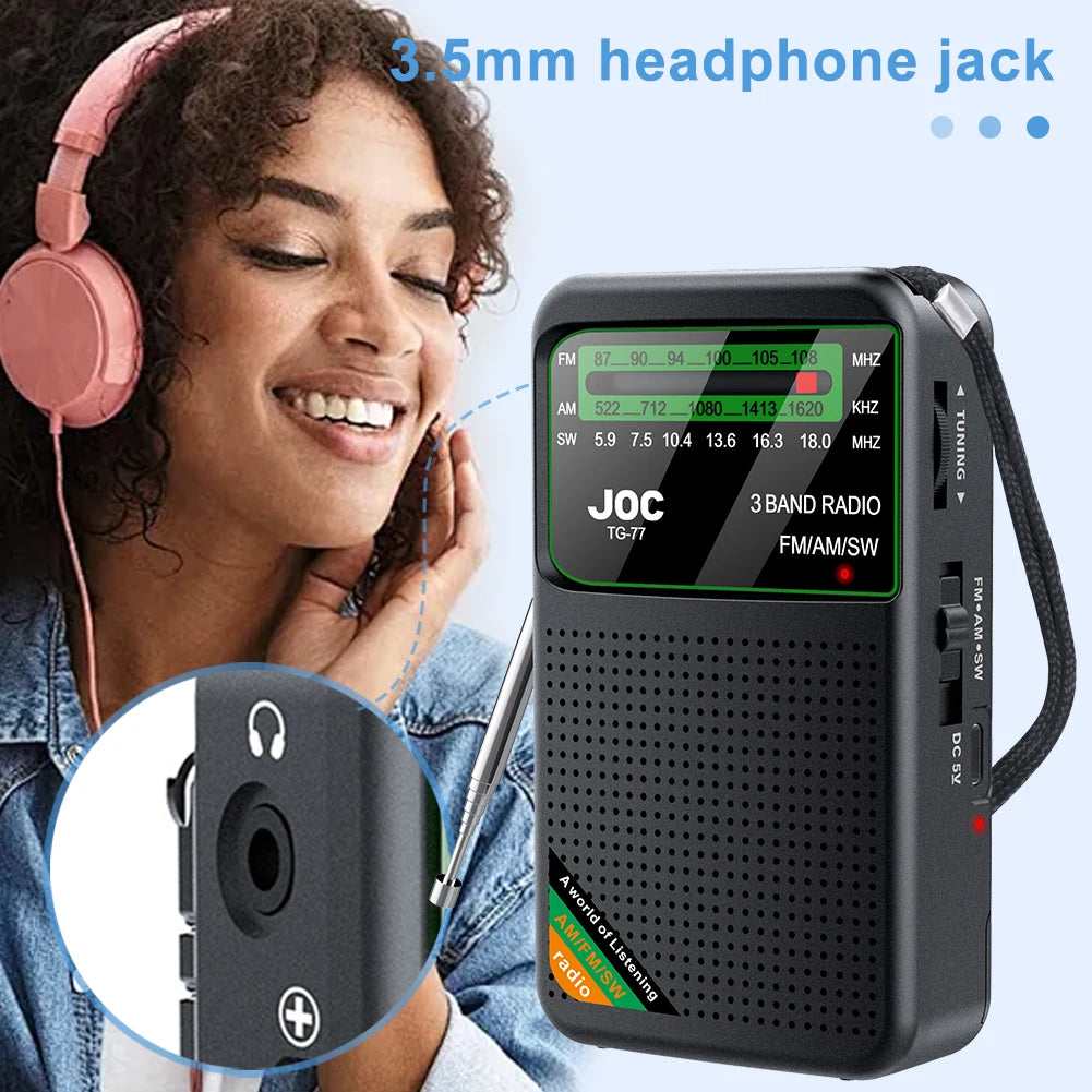 Portable FM AM SW Radio – Rechargeable via Type-C, Built-in Speaker, Pointer Tuning, HD Screen, Ideal for Elderly