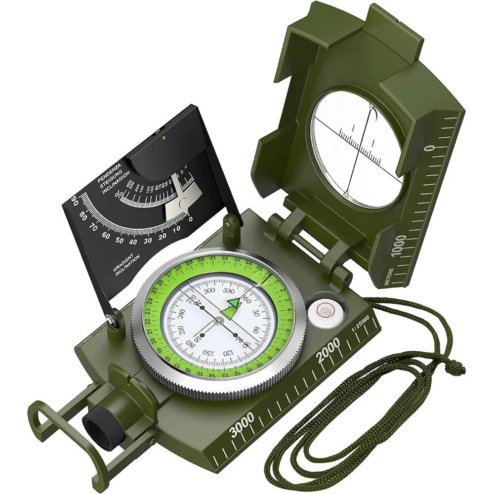 Survival Kit - Multifunctional High-Precision Military Compass – Waterproof Metal Outdoor Survival & Camping Compass with Fluorescent Dial and Geological Features