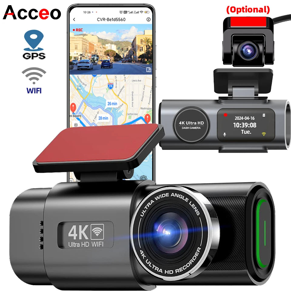 🚗 Dash Cam 4K UHD Car Camera DVR 🌙 Night Vision | 📶 Built-in Wi-Fi | 🎥 Dual Lens Support | 📍 GPS | 🅿️ 24H Parking Monitoring