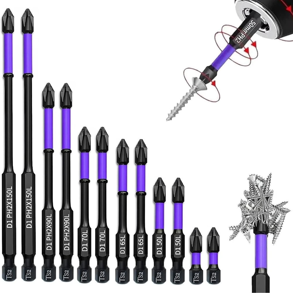 6/12 Pcs Magnetic Screwdriver Bits Set 🔩 Magnetic | ⚙️ Shockproof | 🔧 Alloy Steel | 🛠️ Hex Shank | ⚡ Suitable for Power Tools