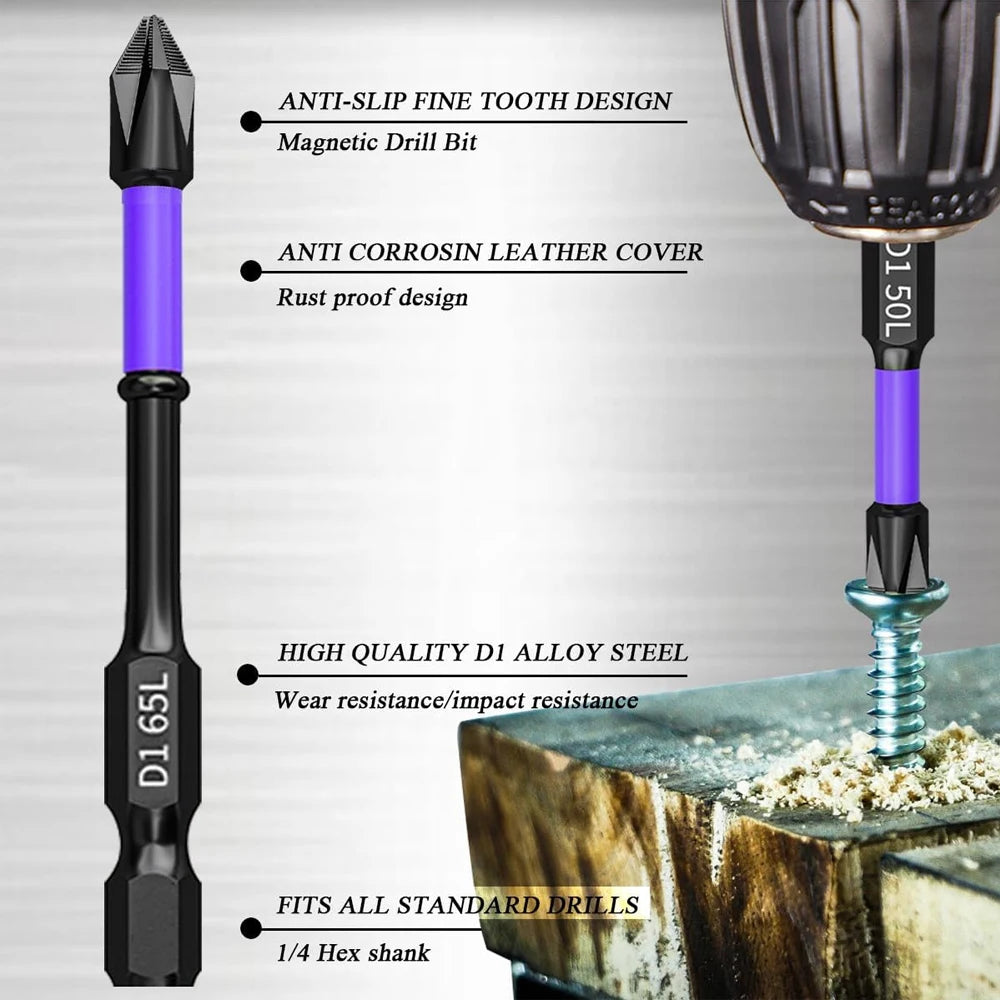 6/12 Pcs Magnetic Screwdriver Bits Set 🔩 Magnetic | ⚙️ Shockproof | 🔧 Alloy Steel | 🛠️ Hex Shank | ⚡ Suitable for Power Tools