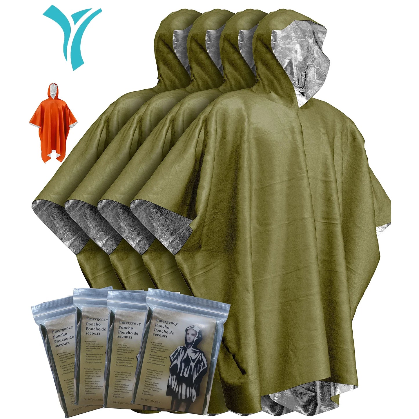 Survival Kit - Thermal Emergency Poncho Set – 4 Reflective, Waterproof Rain Blankets for Survival, Camping, and Emergency Kits