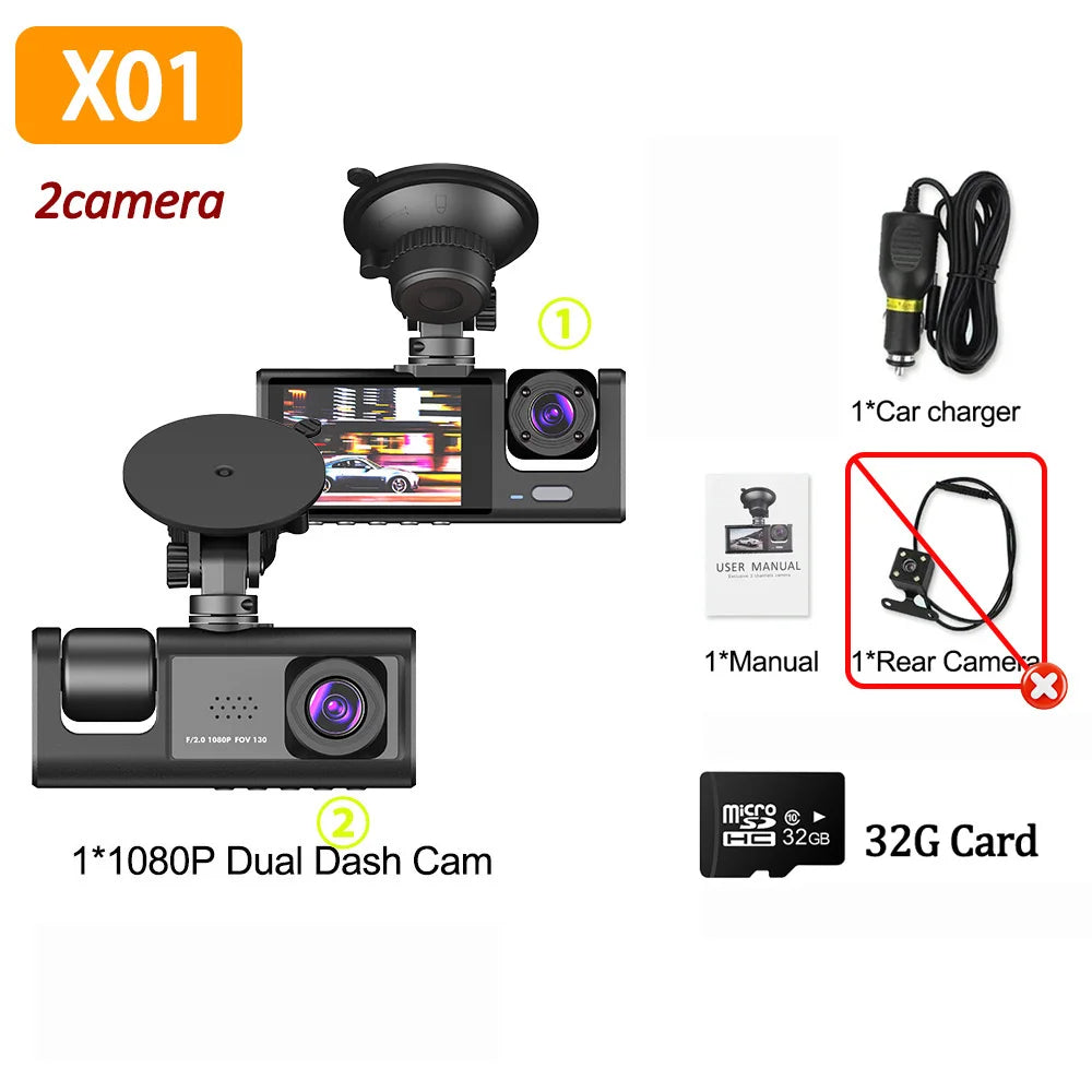 🚗📹 safety - 1080P Triple‑Lens Dash Cam – Front, Rear & Interior Cameras with IR Night Vision