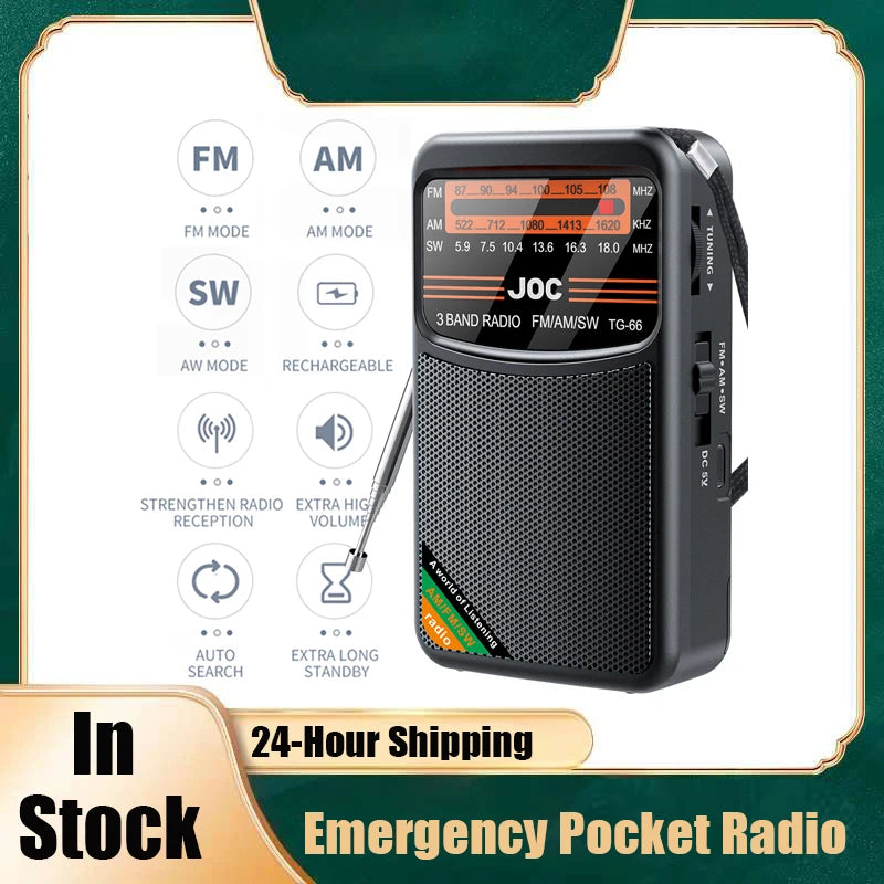 Portable FM AM SW Radio – Rechargeable via Type-C, Built-in Speaker, Pointer Tuning, HD Screen, Ideal for Elderly
