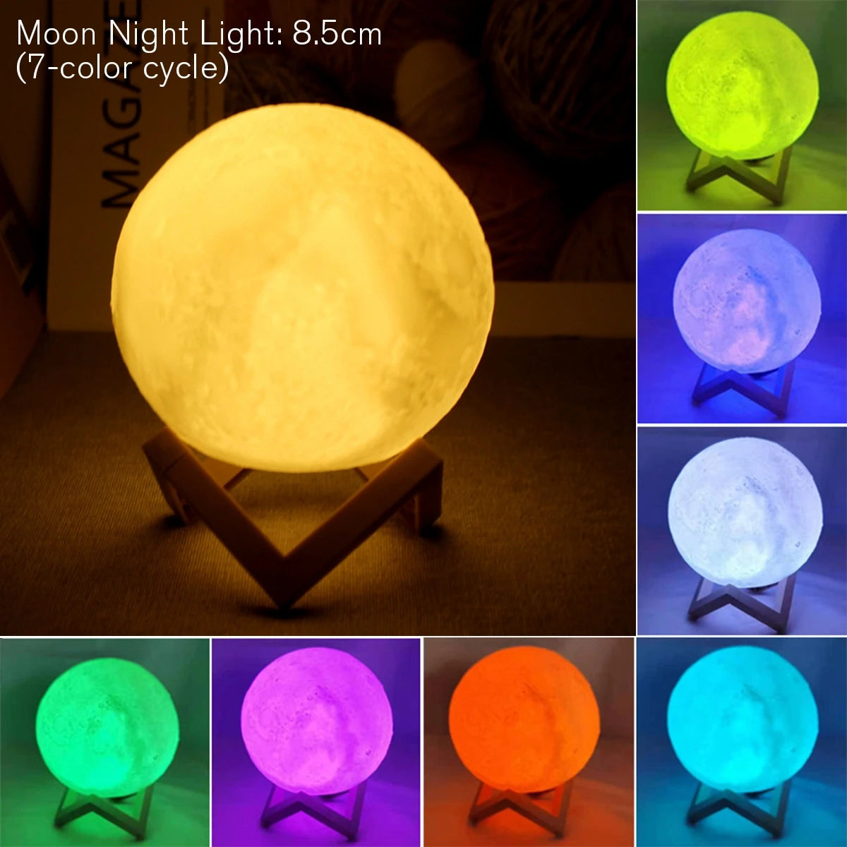 🌙 8cm Moon Lamp – LED Night Light with Stand | Battery Powered Starry Lamp for Bedroom & Kids Gift