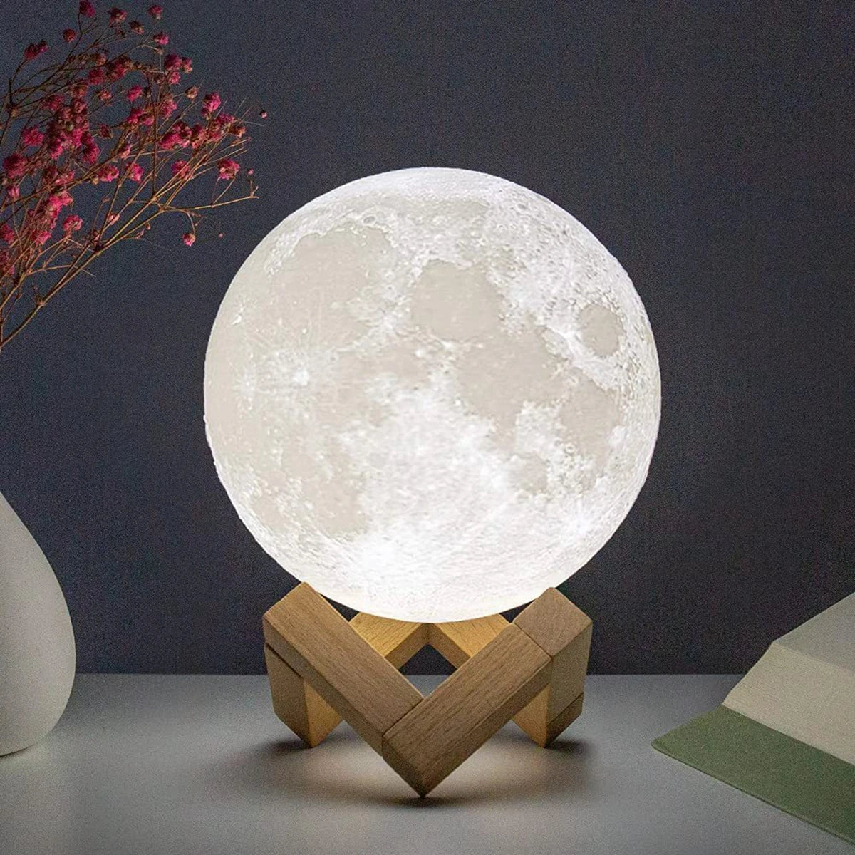🌙 8cm Moon Lamp – LED Night Light with Stand | Battery Powered Starry Lamp for Bedroom & Kids Gift