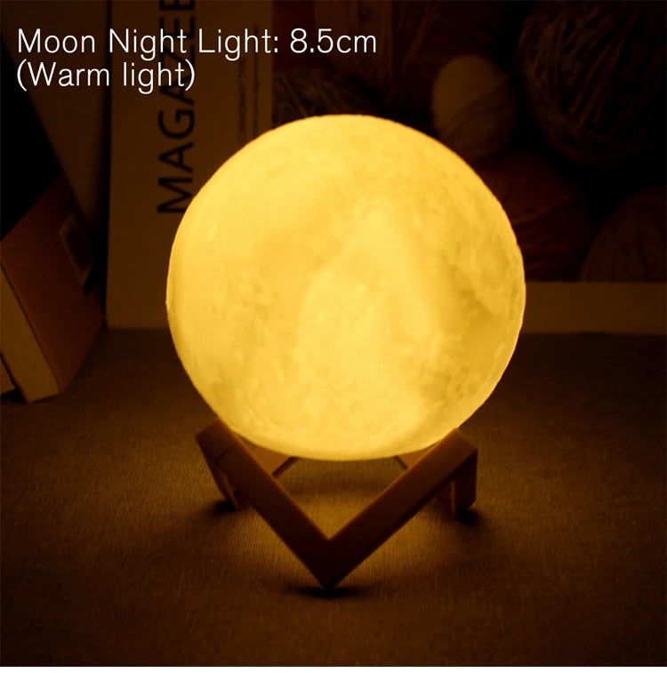 🌙 8cm Moon Lamp – LED Night Light with Stand | Battery Powered Starry Lamp for Bedroom & Kids Gift