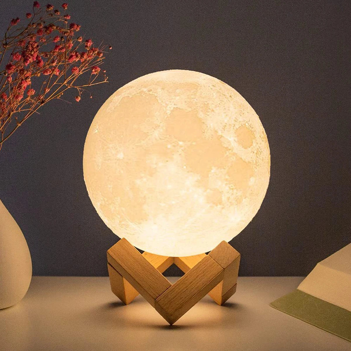 🌙 8cm Moon Lamp – LED Night Light with Stand | Battery Powered Starry Lamp for Bedroom & Kids Gift