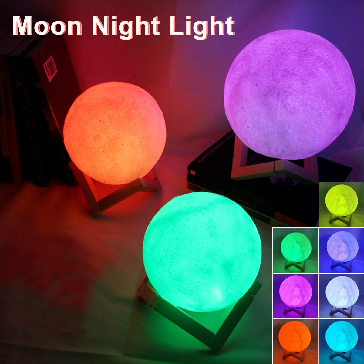 🌙 8cm Moon Lamp – LED Night Light with Stand | Battery Powered Starry Lamp for Bedroom & Kids Gift