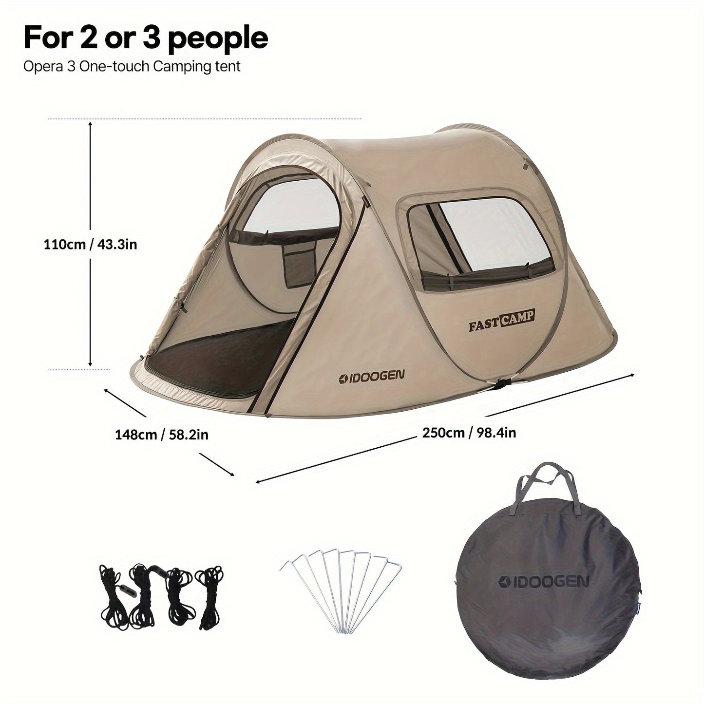 🏕️ 2-Person Pop Up Tent – Waterproof, Easy Setup, Instant Camping Tent with Two Doors & Mesh Windows