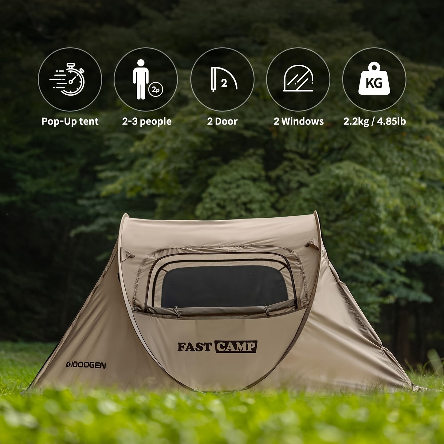 🏕️ 2-Person Pop Up Tent – Waterproof, Easy Setup, Instant Camping Tent with Two Doors & Mesh Windows
