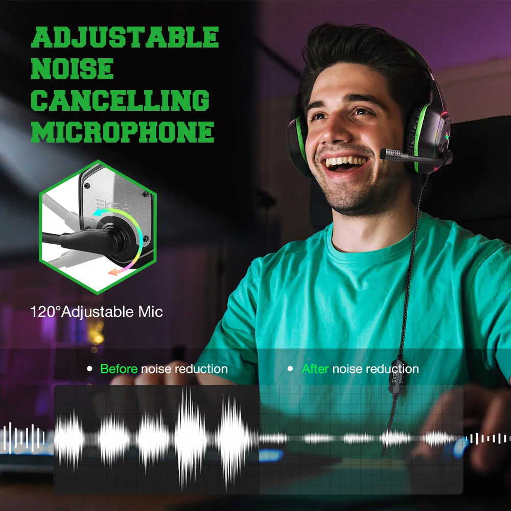 Gaming Headphones EKSA E1000 7.1 Surround Sound RGB Wired USB Headset with Noise Cancelling Mic – Compatible with PC, PS4, PS5