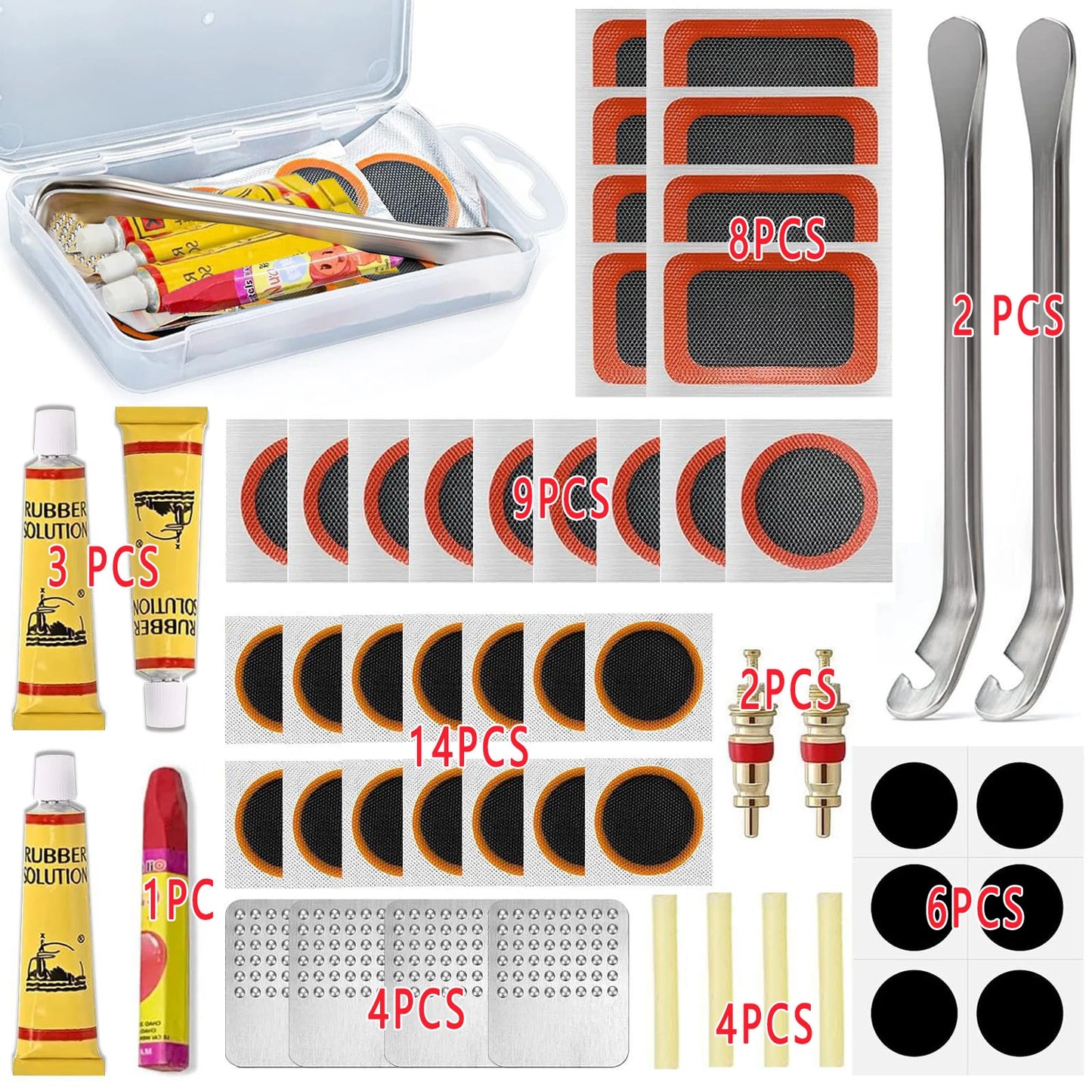🚴‍♂️🔧 Bike Tire Repair Kit – Patches, Tire Film, Grinding Tool & Crowbar