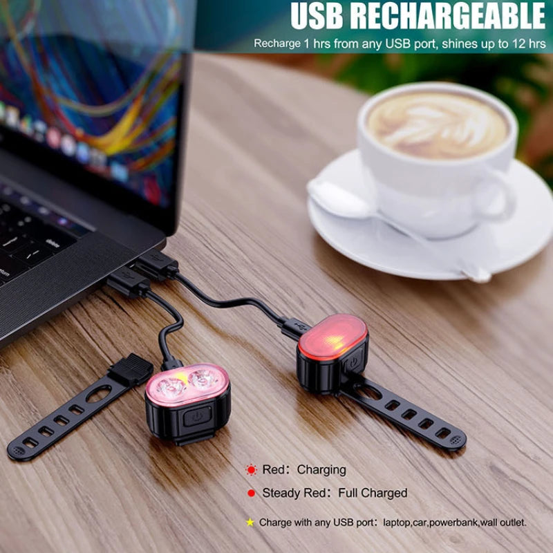 🚴‍♂️ Cycling Bike Front & Rear Light Set – USB Rechargeable Waterproof MTB Headlight & Taillight LED Lantern Accessories