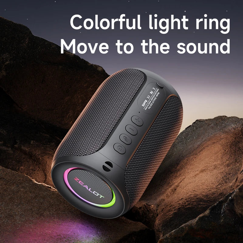 Zealot S32PRO Waterproof Wireless Speaker – Bluetooth Sound Box with LED Light and Bass Subwoofer for Camping & Parties
