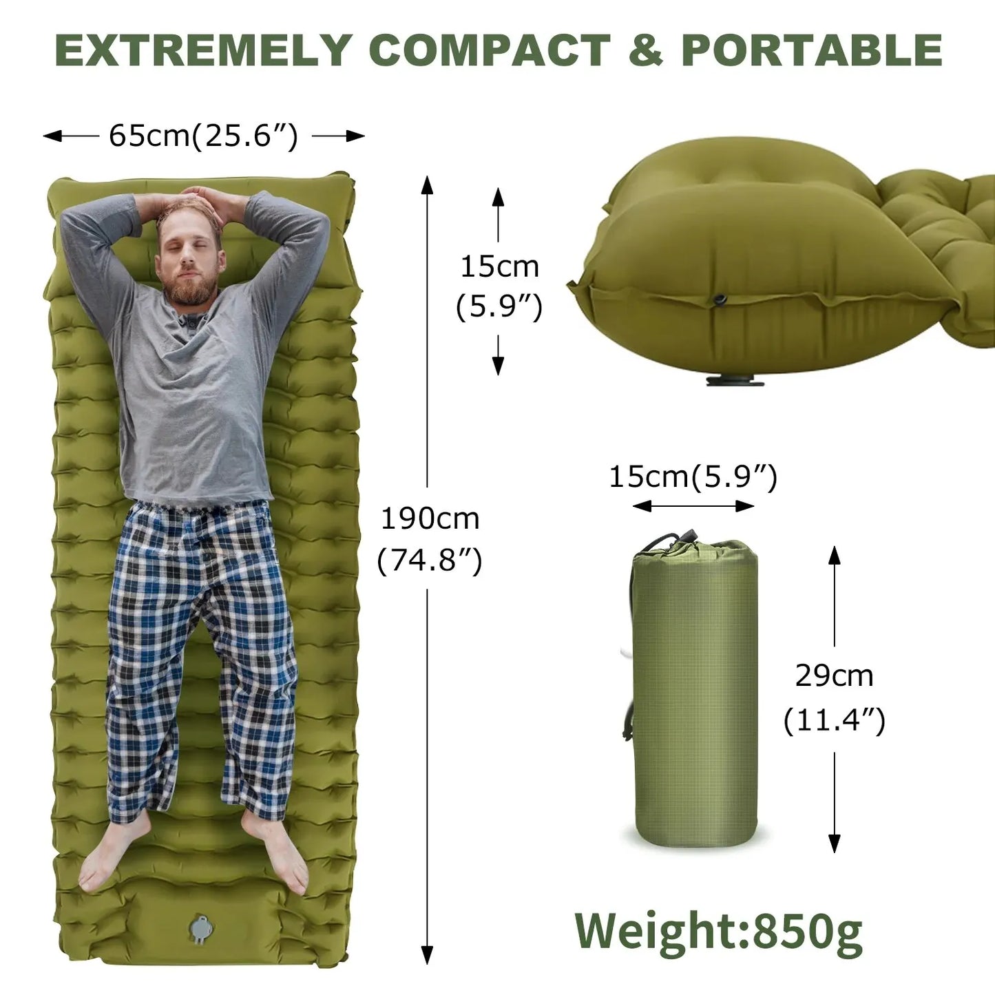 Survival Kit -WESTTUNE Outdoor Inflatable Sleeping Pad with Integrated Pillow and Pump – Lightweight and Thick Camping Mat