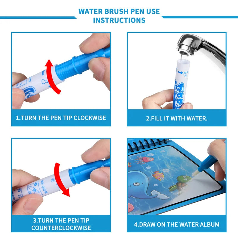 📚✨ Magic Water Drawing Book – Reusable Montessori Sensory Toy