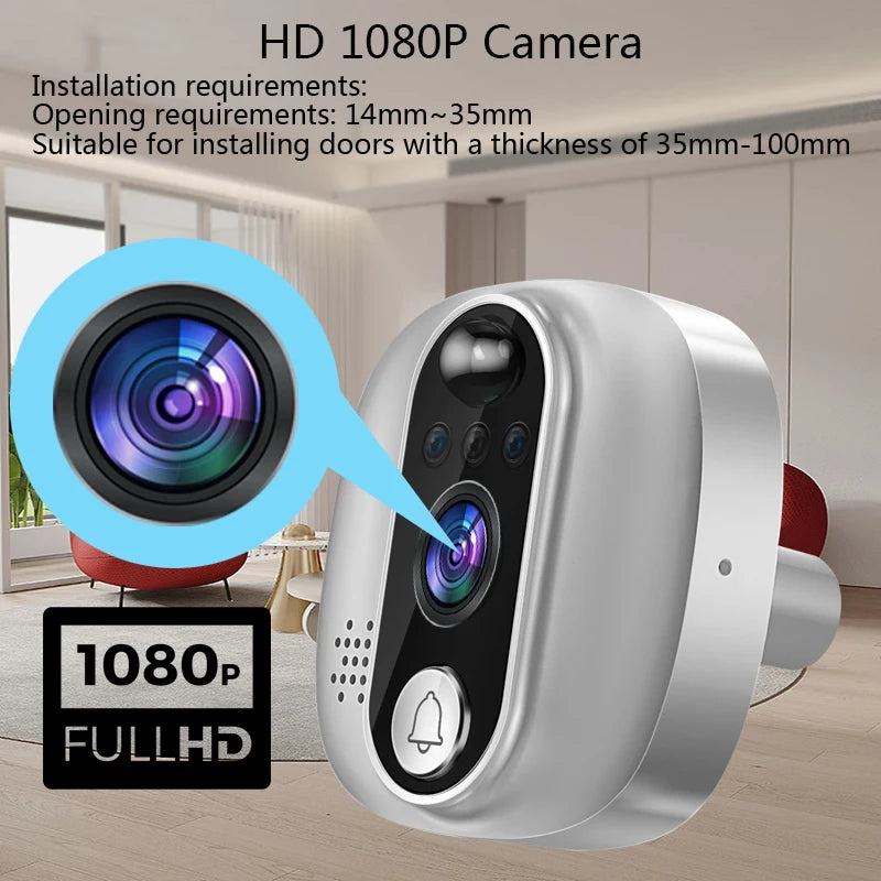 🔔 Security - Tuya Smart WiFi Video Doorbell – 1080P Peephole Camera with 4.3" Display