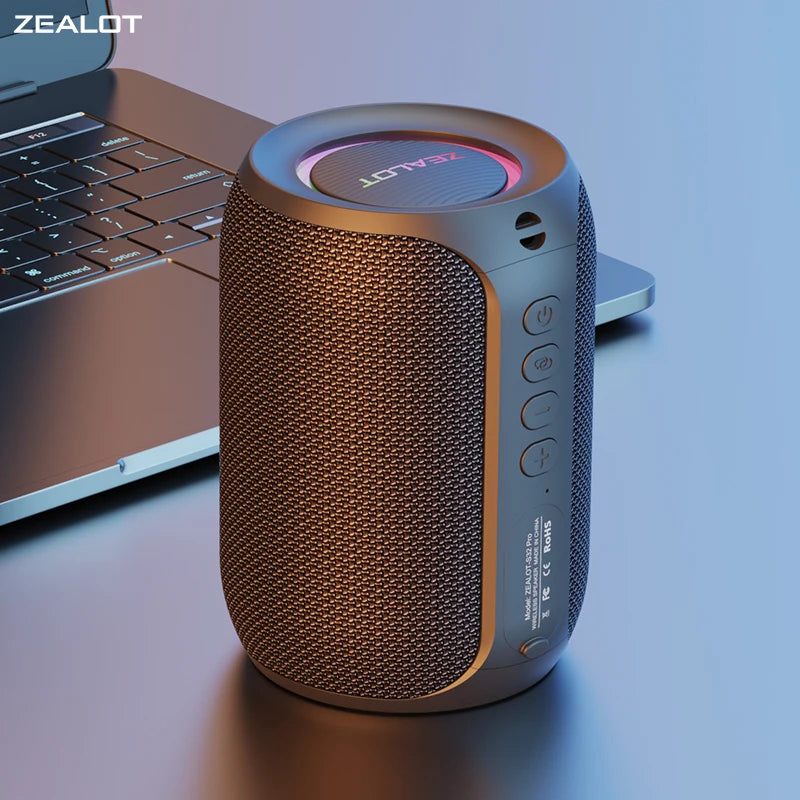 Zealot S32PRO Waterproof Wireless Speaker – Bluetooth Sound Box with LED Light and Bass Subwoofer for Camping & Parties