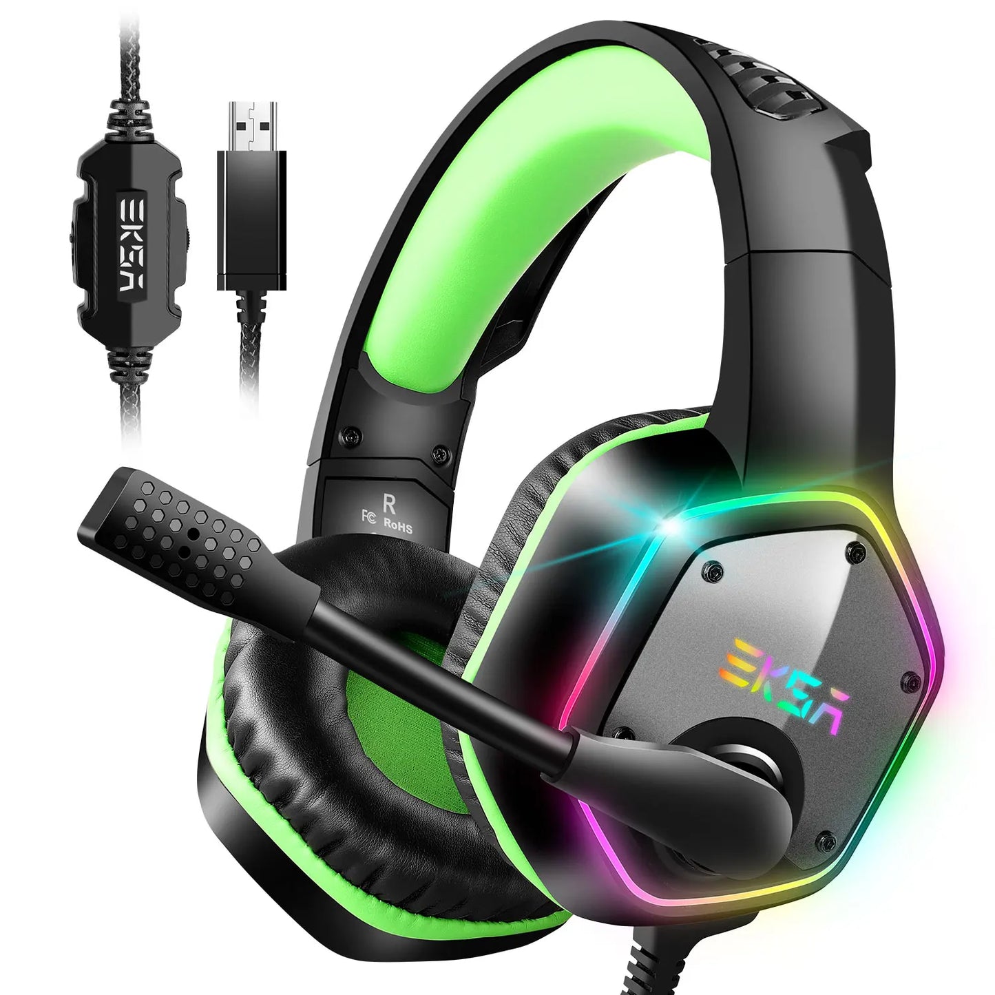 Gaming Headphones EKSA E1000 7.1 Surround Sound RGB Wired USB Headset with Noise Cancelling Mic – Compatible with PC, PS4, PS5