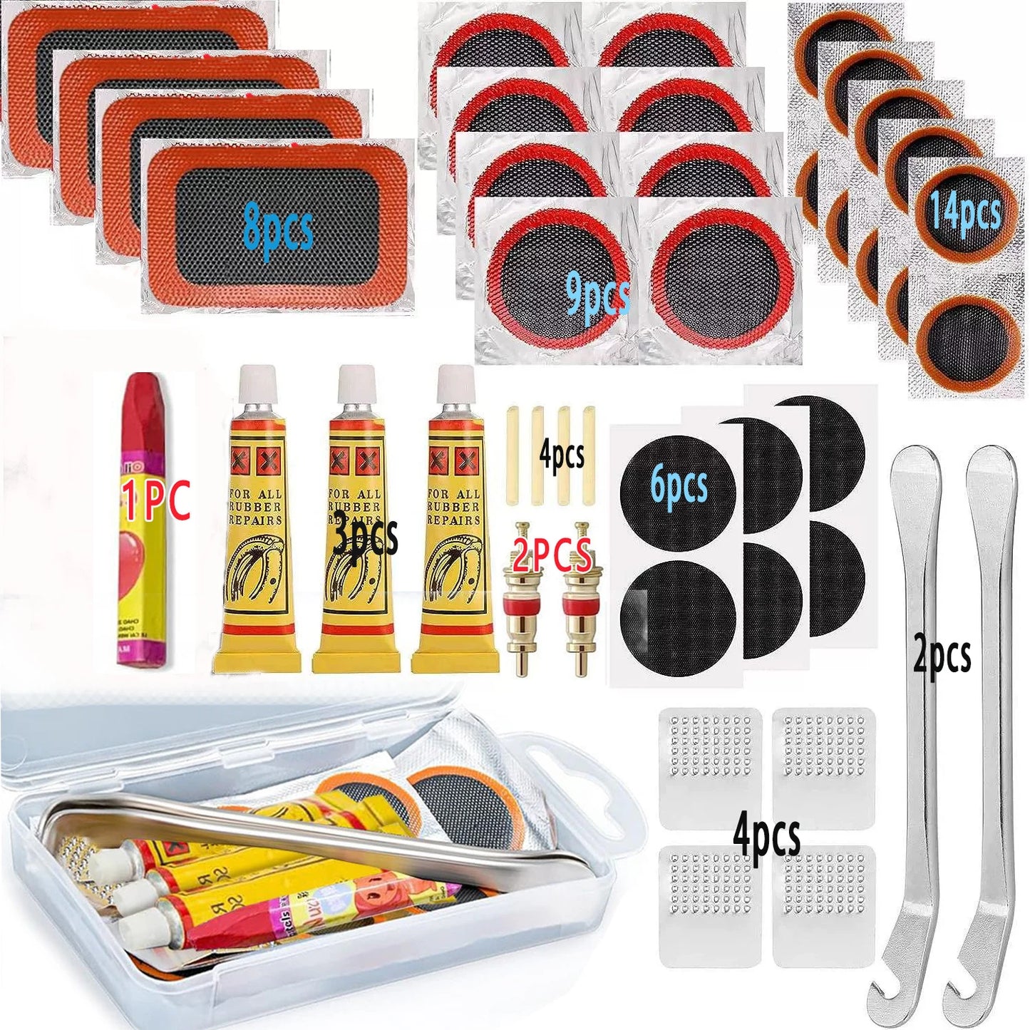 🚴‍♂️🔧 Bike Tire Repair Kit – Patches, Tire Film, Grinding Tool & Crowbar