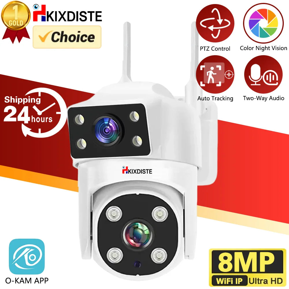 📸 Safety - O-KAM 4K 8MP Dual Lens WiFi PTZ Camera | 🔄 Auto Tracking | 🌈 Color Night Vision | 🎤 Two-Way Audio | 🛡️ Outdoor Security Surveillance